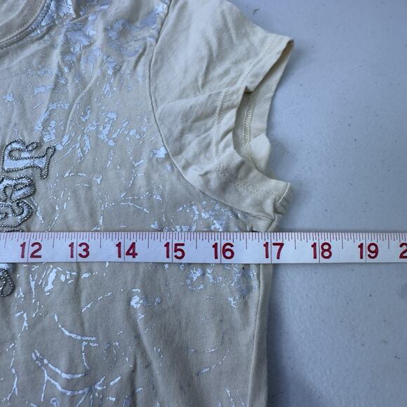 Calvin Klein Women Silver Short Sleeve T-Shirt lg embellished graphic streetwear - Picture 3 of 11